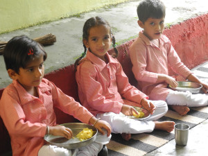 Here some of the children are still eating lunch.